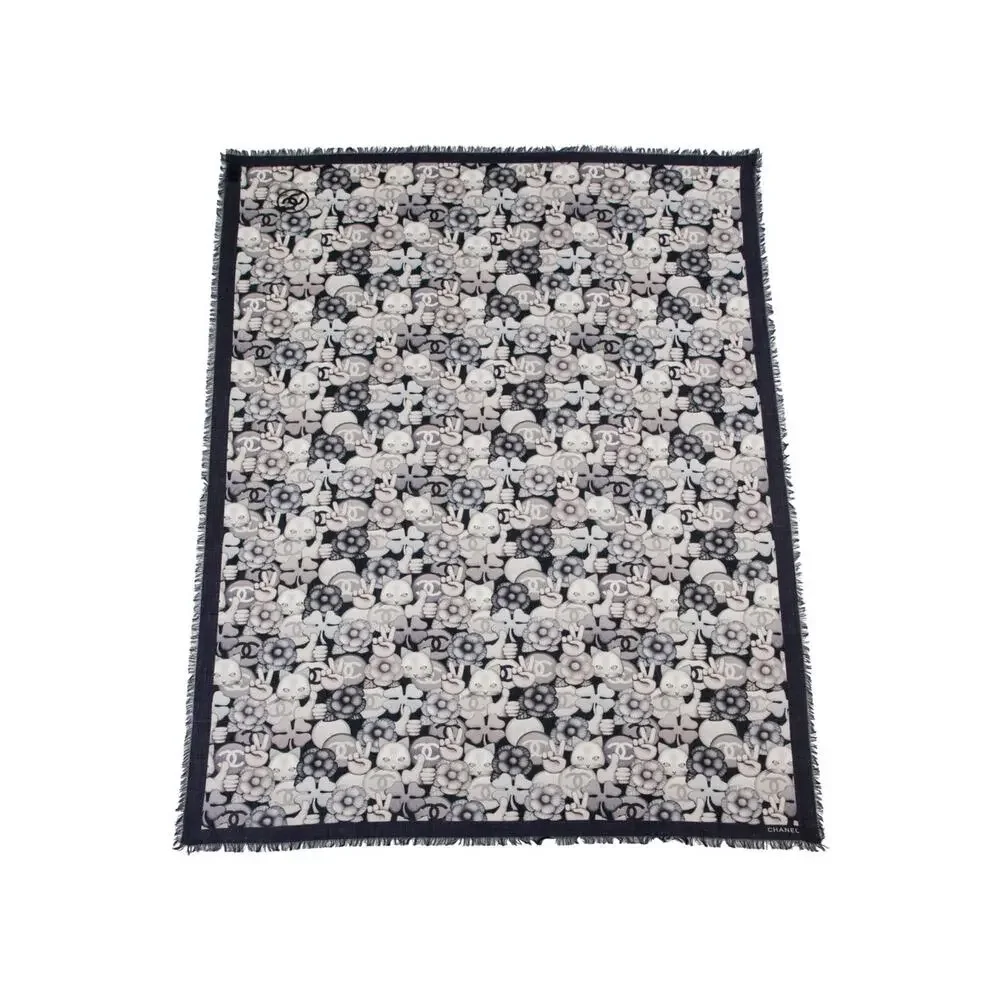 Chanel White Multicolor Interlocking CC Oversized Cashmere 2016 Scarf